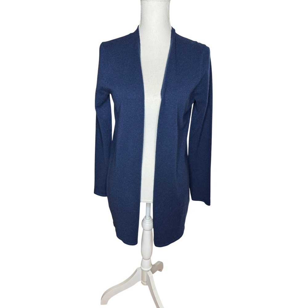 Garnet Hill Cashmere Cardigan Blue Open Front Sustainable Cashmere Sweater Small